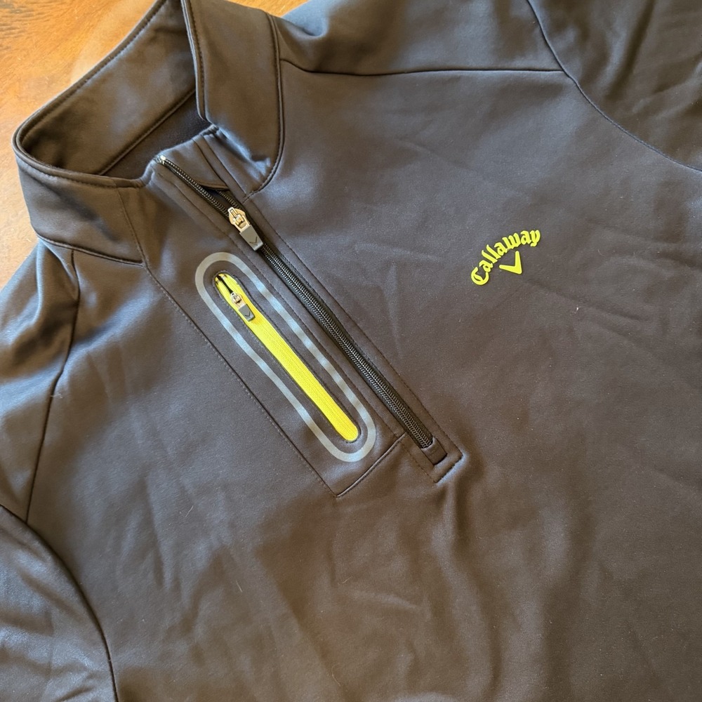 Callaway Jacket Mens Large Black 1/4 Zip Softshell Golf Chest Pocket Pullover